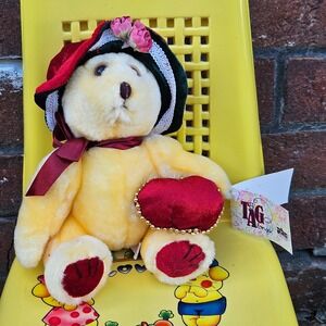 Collectible Victorian Yellow Plush‎ Bear Red Hat Heart Valentine